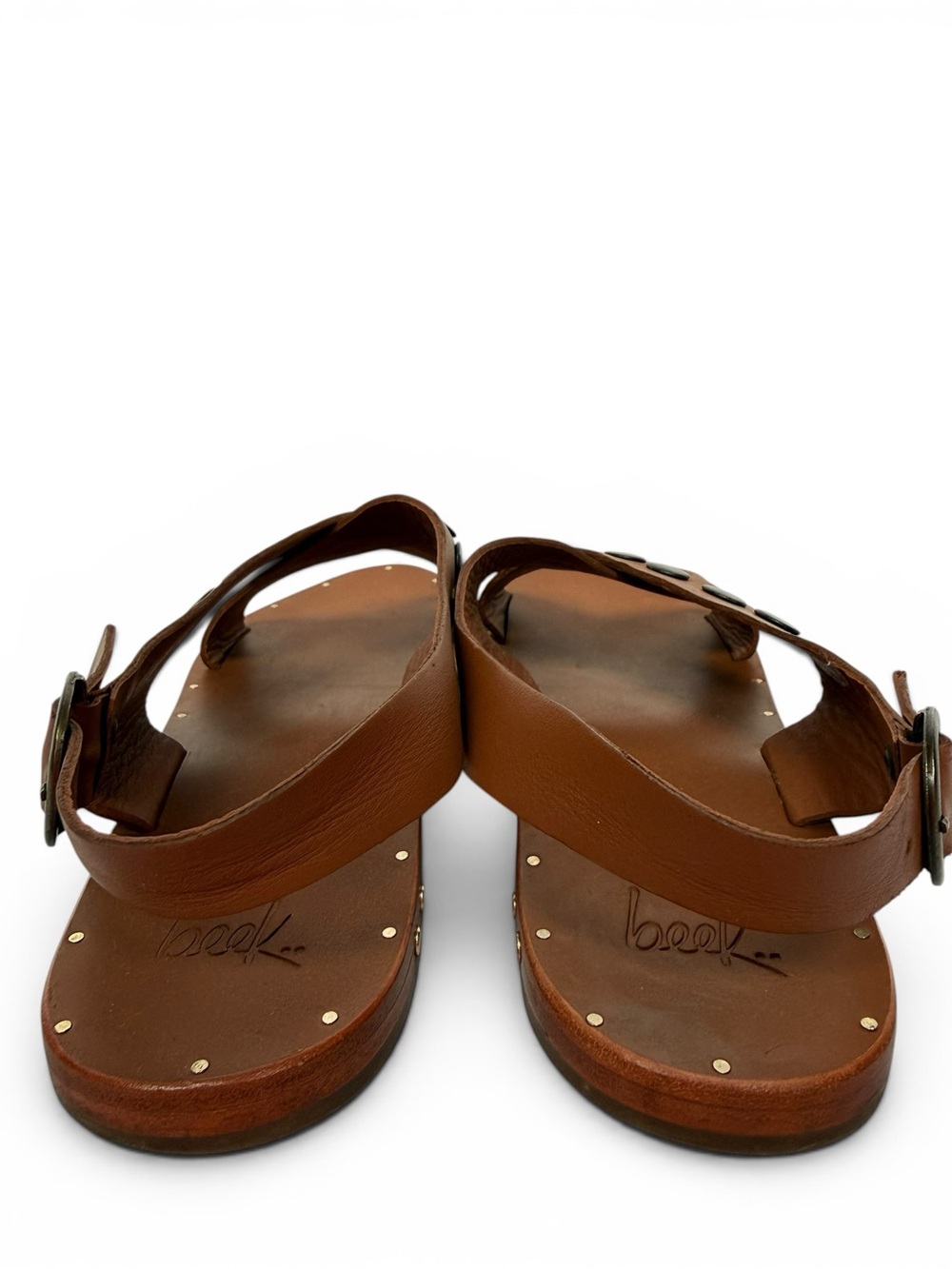 Beek Leather Studded Slingback Sandals Brown Handmade Size 8 - Picture 6 of 7